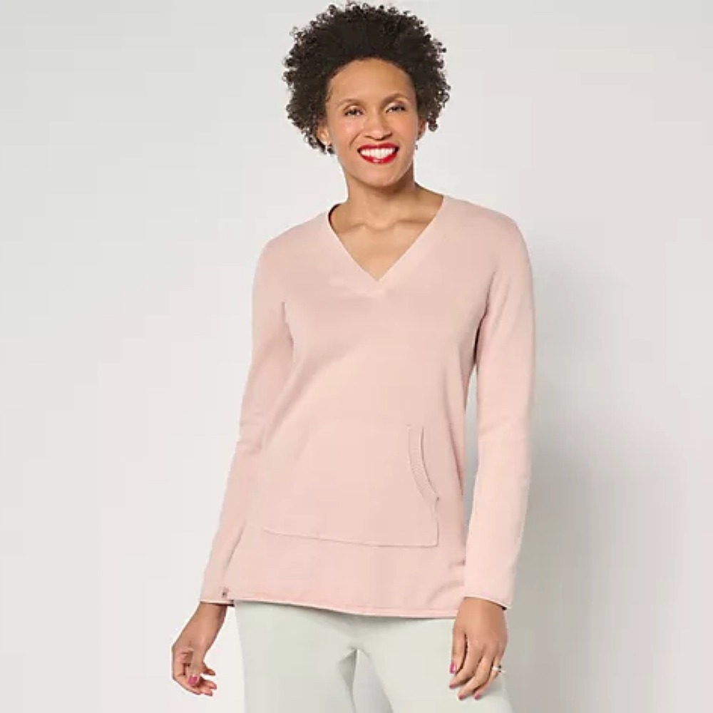 Barefoot Dreams Sunbleached V-Neck Pullover Dusty Coral Cotton Sweater 2X Comfy